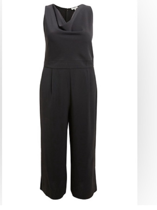 Skies Are Blue Pants - Skies Are Blue Curvy 3X Sleeveless Black Cowl Neck Jumpsuit - Modern Wide-Leg